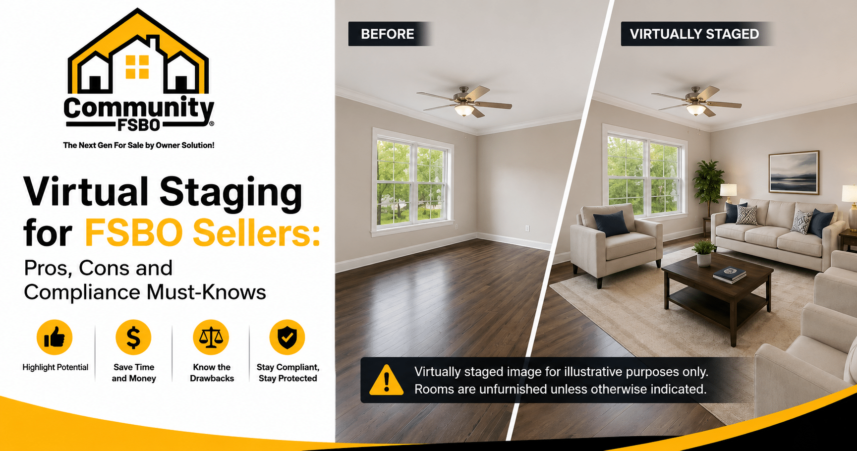 Featured image for “Virtual Staging for FSBO Sellers: Pros, Cons and Compliance Must-Knows”